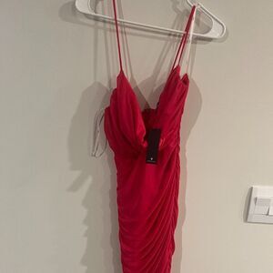 NWT Lulu's red ruched midi dress L